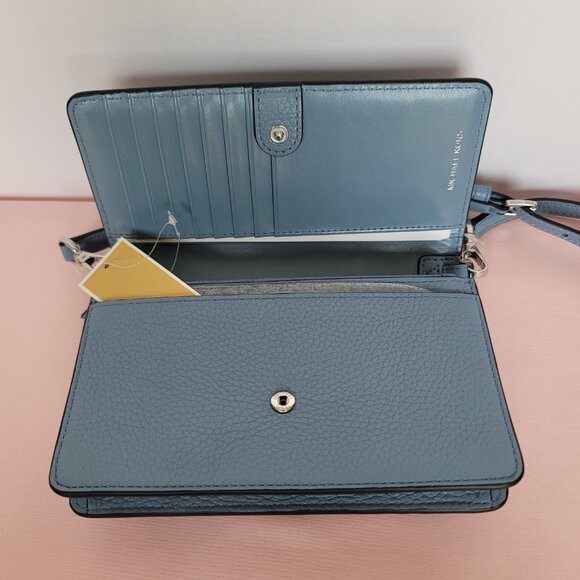 MICHAEL KORS Jet Set Charm Small Phone Pebbled Leather Crossbody- Chambray⭐ - Picture 11 of 16